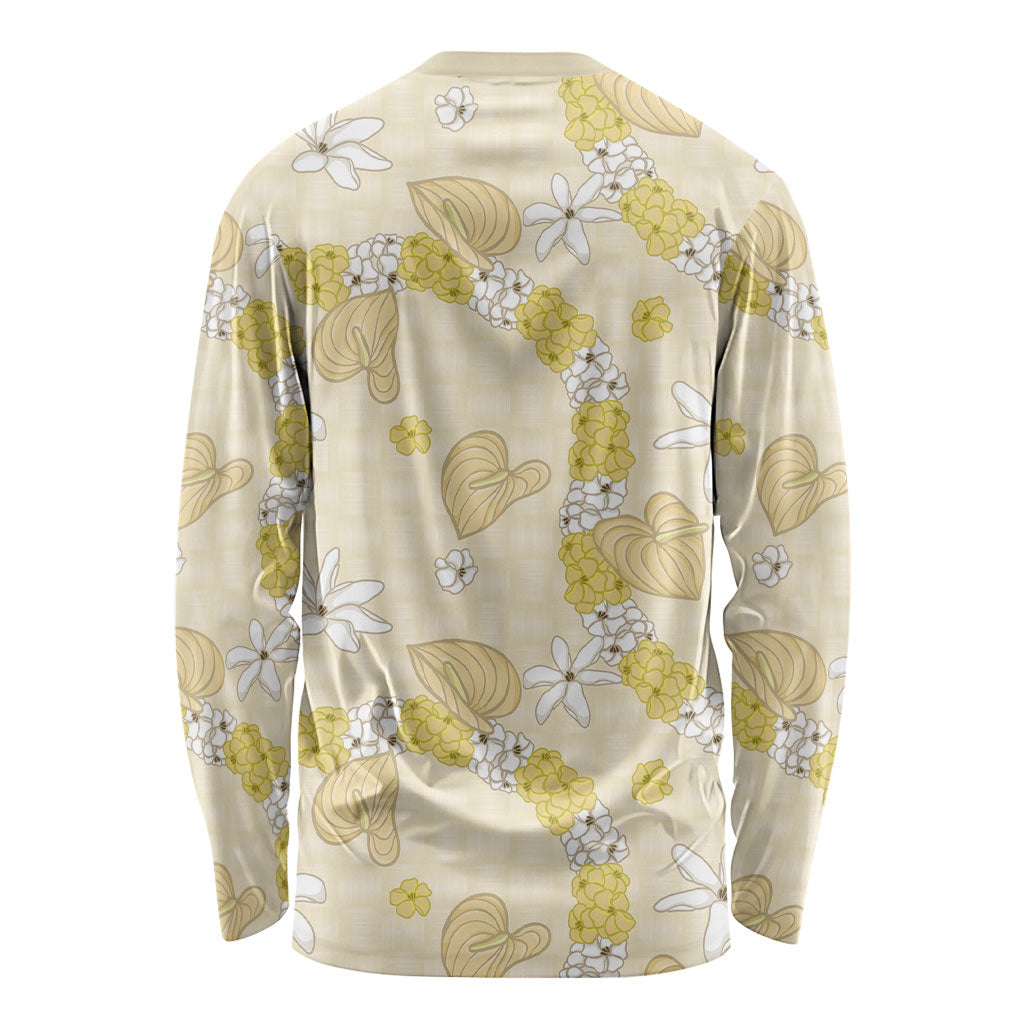 Hawaii Anthurium Tiare Pikake Lei Long Sleeve Shirt Melemele Lauhala Art Pattern