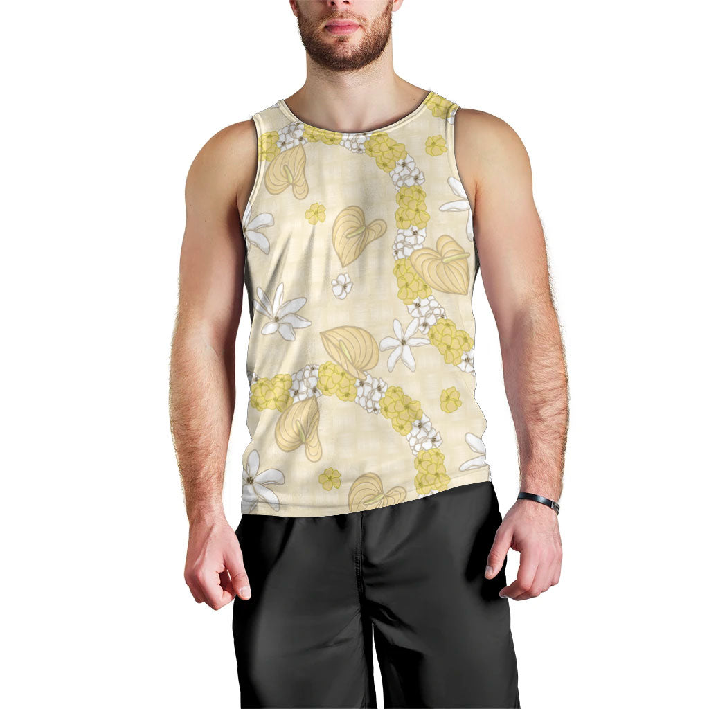 Hawaii Anthurium Tiare Pikake Lei Men Tank Top Melemele Lauhala Art Pattern