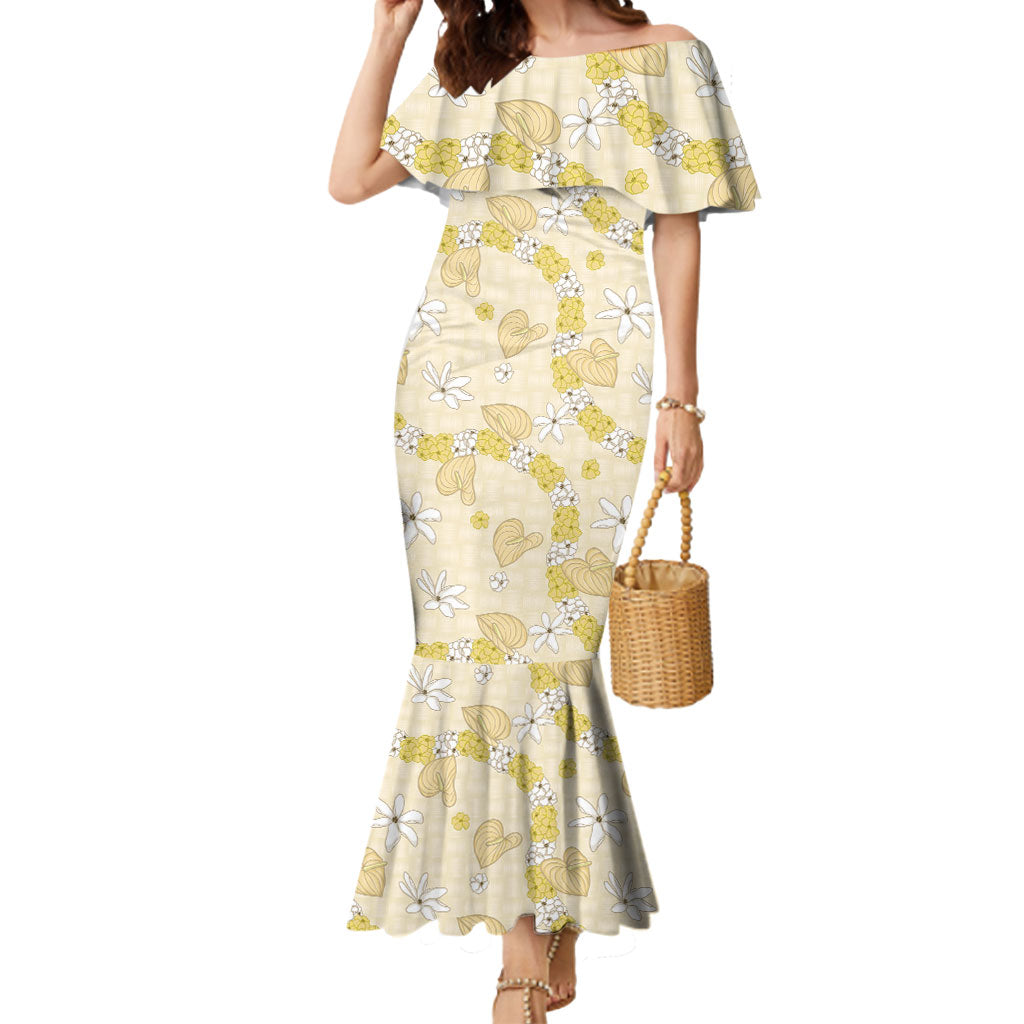 Hawaii Anthurium Tiare Pikake Lei Mermaid Dress Melemele Lauhala Art Pattern