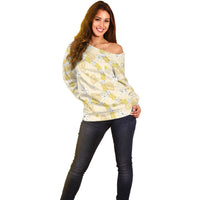 Hawaii Anthurium Tiare Pikake Lei Off Shoulder Sweater Melemele Lauhala Art Pattern
