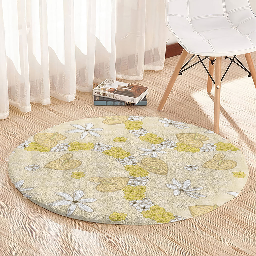 Hawaii Anthurium Tiare Pikake Lei Round Carpet Melemele Lauhala Art Pattern