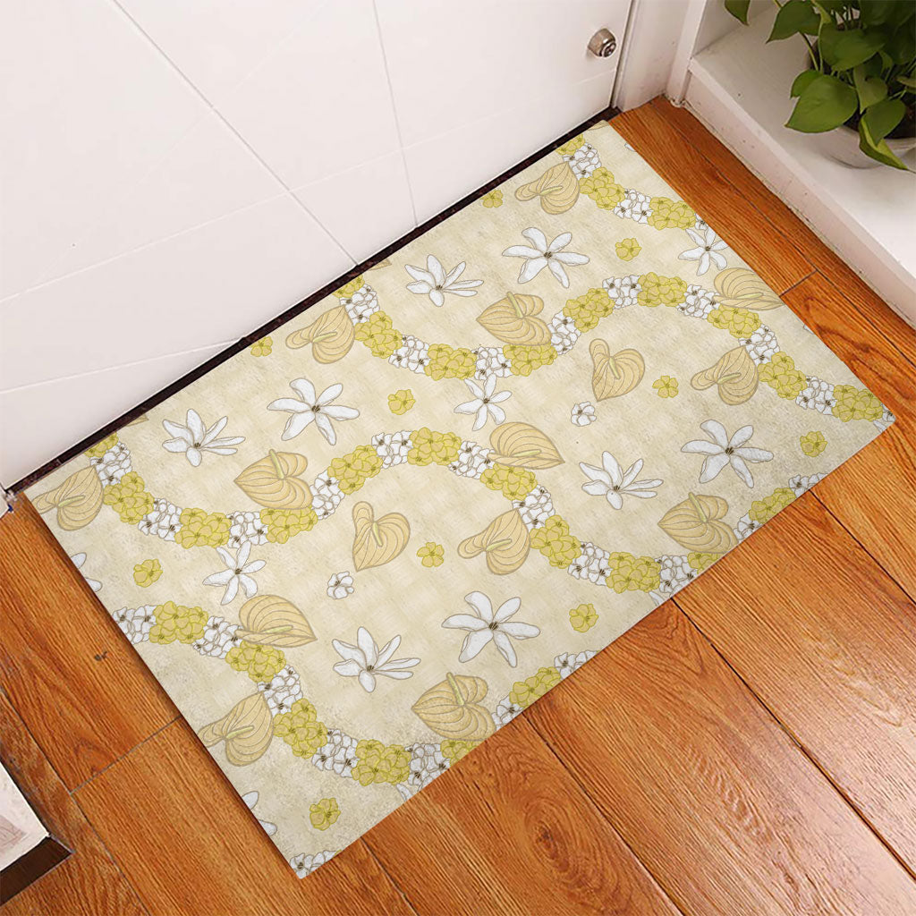 Hawaii Anthurium Tiare Pikake Lei Rubber Doormat Melemele Lauhala Art Pattern