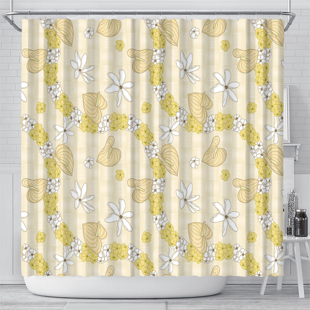 Hawaii Anthurium Tiare Pikake Lei Shower Curtain Melemele Lauhala Art Pattern