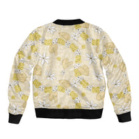 Hawaii Anthurium Tiare Pikake Lei Sleeve Zip Bomber Jacket Melemele Lauhala Art Pattern