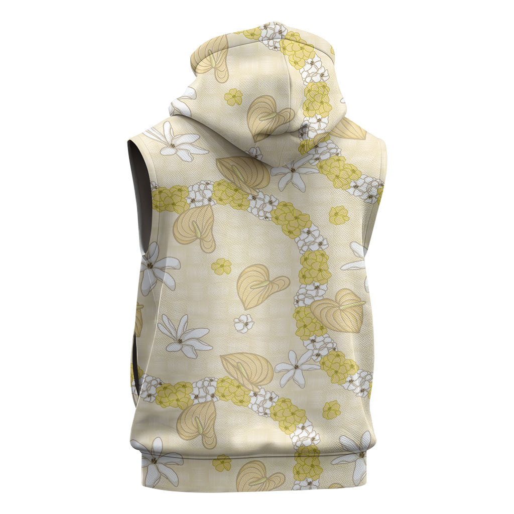 Hawaii Anthurium Tiare Pikake Lei Sleeveless Zip Hoodie Melemele Lauhala Art Pattern