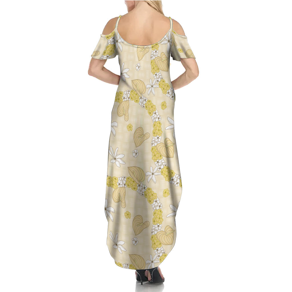 Hawaii Anthurium Tiare Pikake Lei Summer Maxi Dress Melemele Lauhala Art Pattern