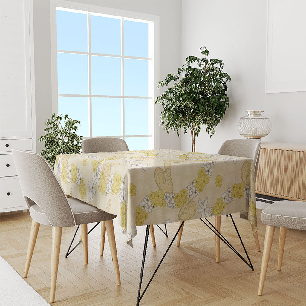 Hawaii Anthurium Tiare Pikake Lei Tablecloth Melemele Lauhala Art Pattern