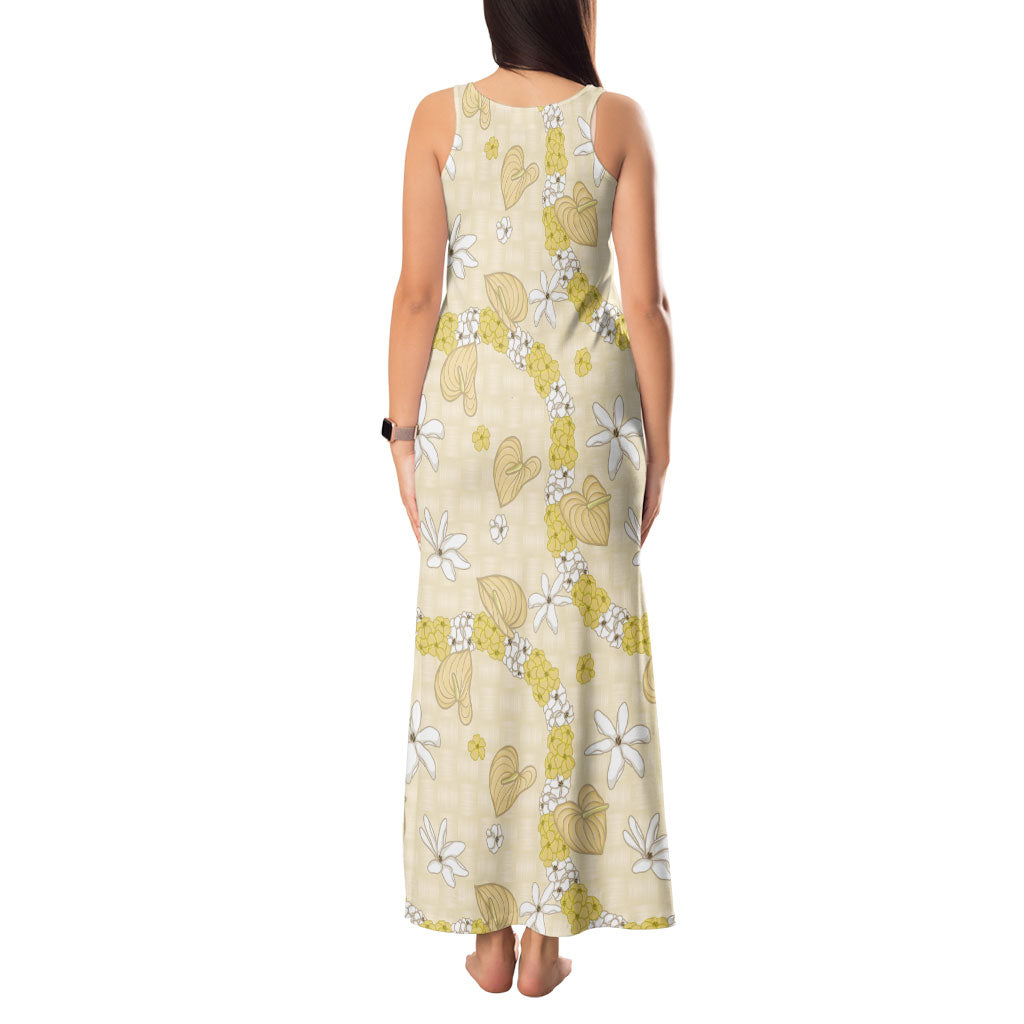 Hawaii Anthurium Tiare Pikake Lei Tank Maxi Dress Melemele Lauhala Art Pattern