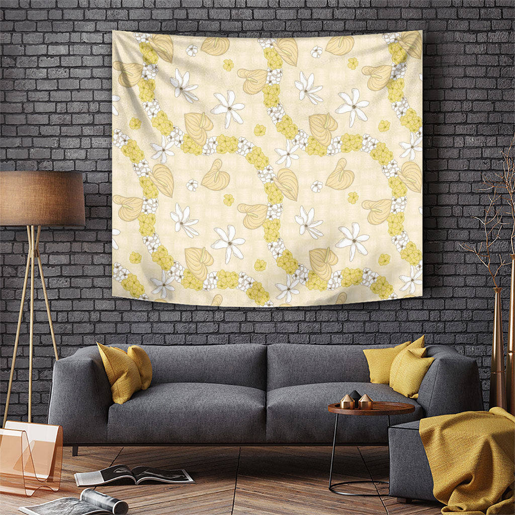 Hawaii Anthurium Tiare Pikake Lei Tapestry Melemele Lauhala Art Pattern
