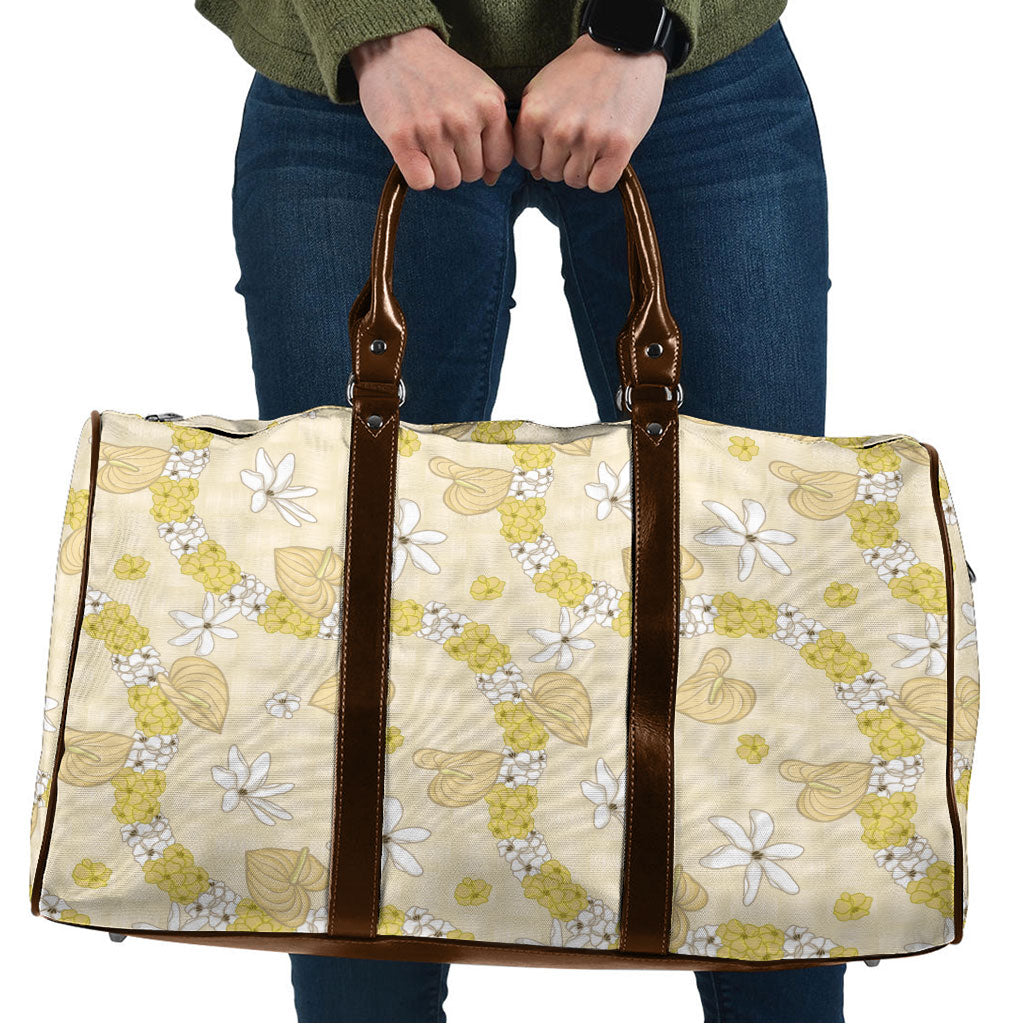 Hawaii Anthurium Tiare Pikake Lei Travel Bag Melemele Lauhala Art Pattern