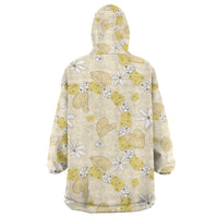 Hawaii Anthurium Tiare Pikake Lei Wearable Blanket Hoodie Melemele Lauhala Art Pattern