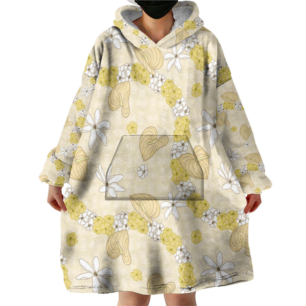 Hawaii Anthurium Tiare Pikake Lei Wearable Blanket Hoodie Melemele Lauhala Art Pattern