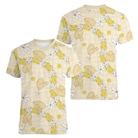 Hawaii Anthurium Tiare Pikake Lei Women V-Neck T-Shirt Melemele Lauhala Art Pattern