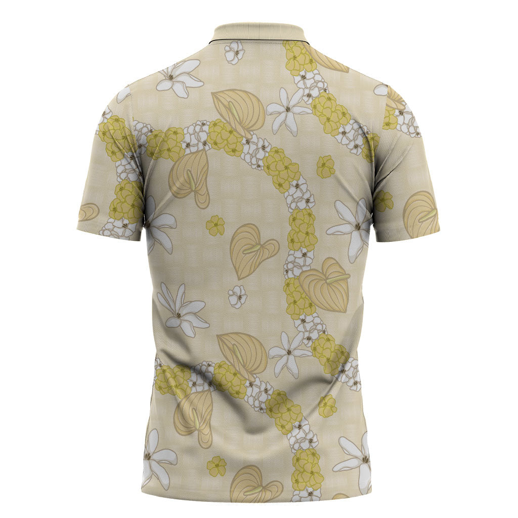 Hawaii Anthurium Tiare Pikake Lei Zipper Polo Shirt Melemele Lauhala Art Pattern