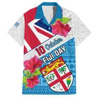 Fiji Day Family Matching Long Sleeve Bodycon Dress and Hawaiian Shirt Fijian Hibiscus Special Version LT01 Dad's Shirt - Short Sleeve White - Polynesian Pride