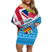 Fiji Day Family Matching Off Shoulder Short Dress and Hawaiian Shirt Fijian Hibiscus Special Version LT01 Mom's Dress White - Polynesian Pride