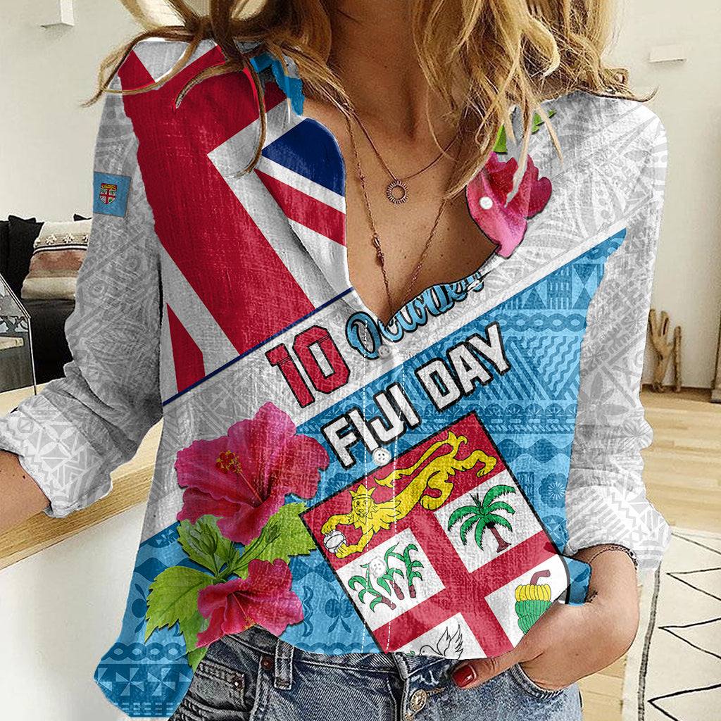 Fiji Day Women Casual Shirt Fijian Hibiscus Special Version LT01 Female White - Polynesian Pride