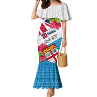 Personalised Fiji Day Family Matching Mermaid Dress and Hawaiian Shirt Fijian Hibiscus Special Version LT01 Mom's Dress White - Polynesian Pride