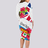 Personalised Fiji Day Long Sleeve Bodycon Dress Fijian Hibiscus Special Version LT01 - Polynesian Pride