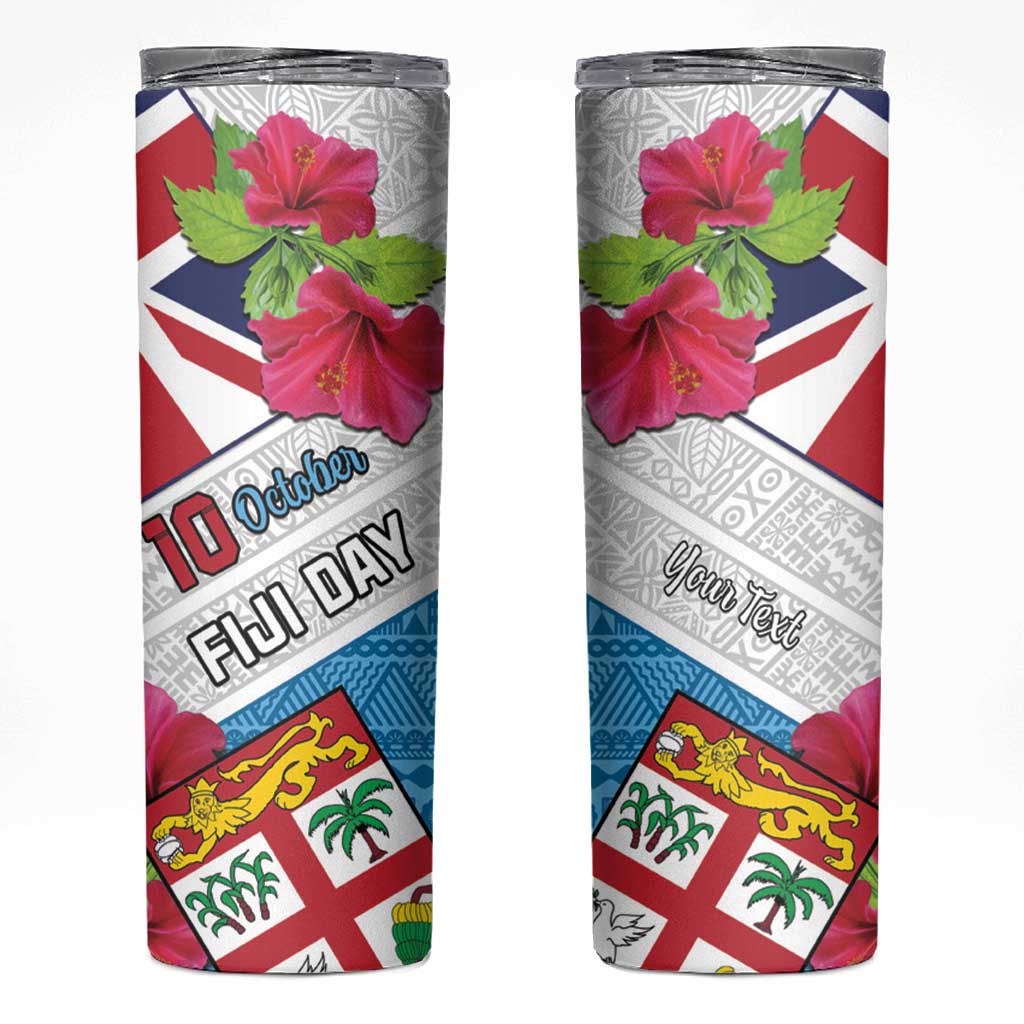 Personalised Fiji Day Skinny Tumbler Fijian Hibiscus Special Version LT01 White - Polynesian Pride