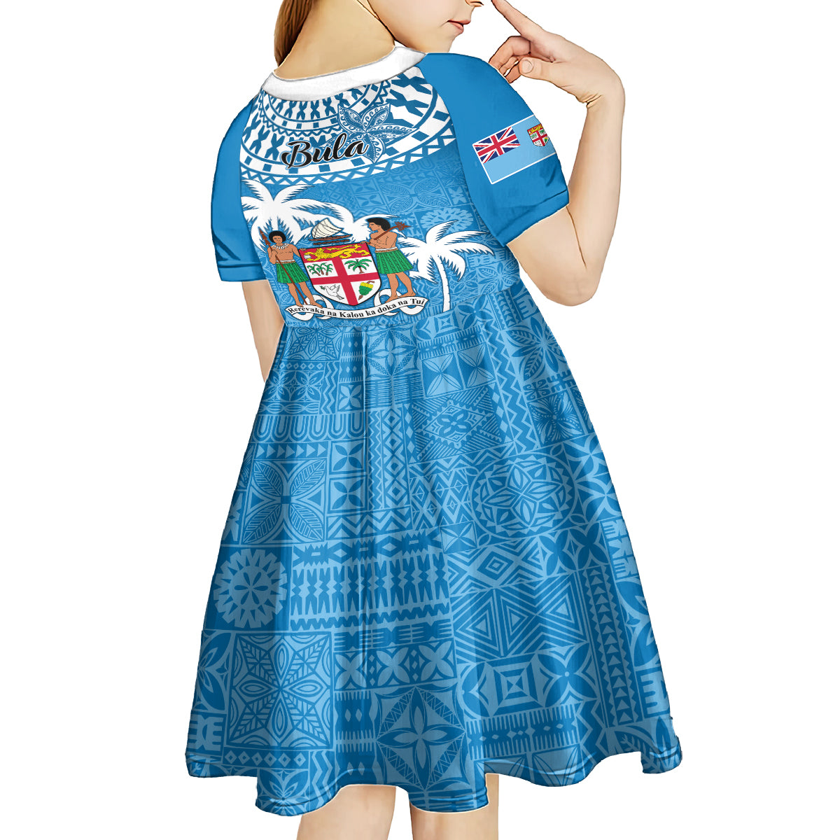 Fiji Kid Short Sleeve Dress Bula Fijian Tapa Pattern LT01 - Polynesian Pride