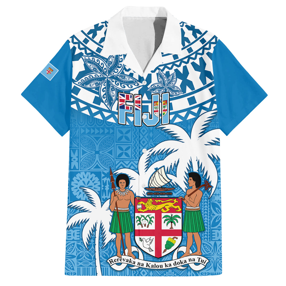 Personalised Fiji Family Matching Mermaid Dress and Hawaiian Shirt Bula Fijian Tapa Pattern LT01 Dad's Shirt - Short Sleeve Blue - Polynesian Pride
