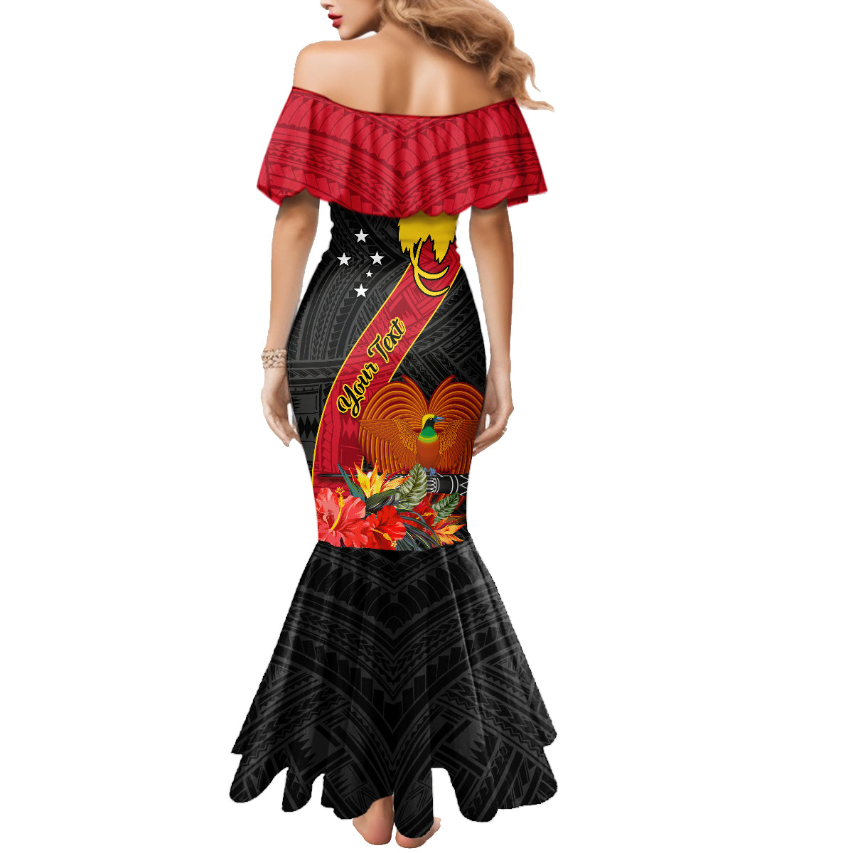 Personalised Papua New Guinea Family Matching Mermaid Dress and Hawaiian Shirt Bird Of Paradise With Tropical Flower LT01 - Polynesian Pride