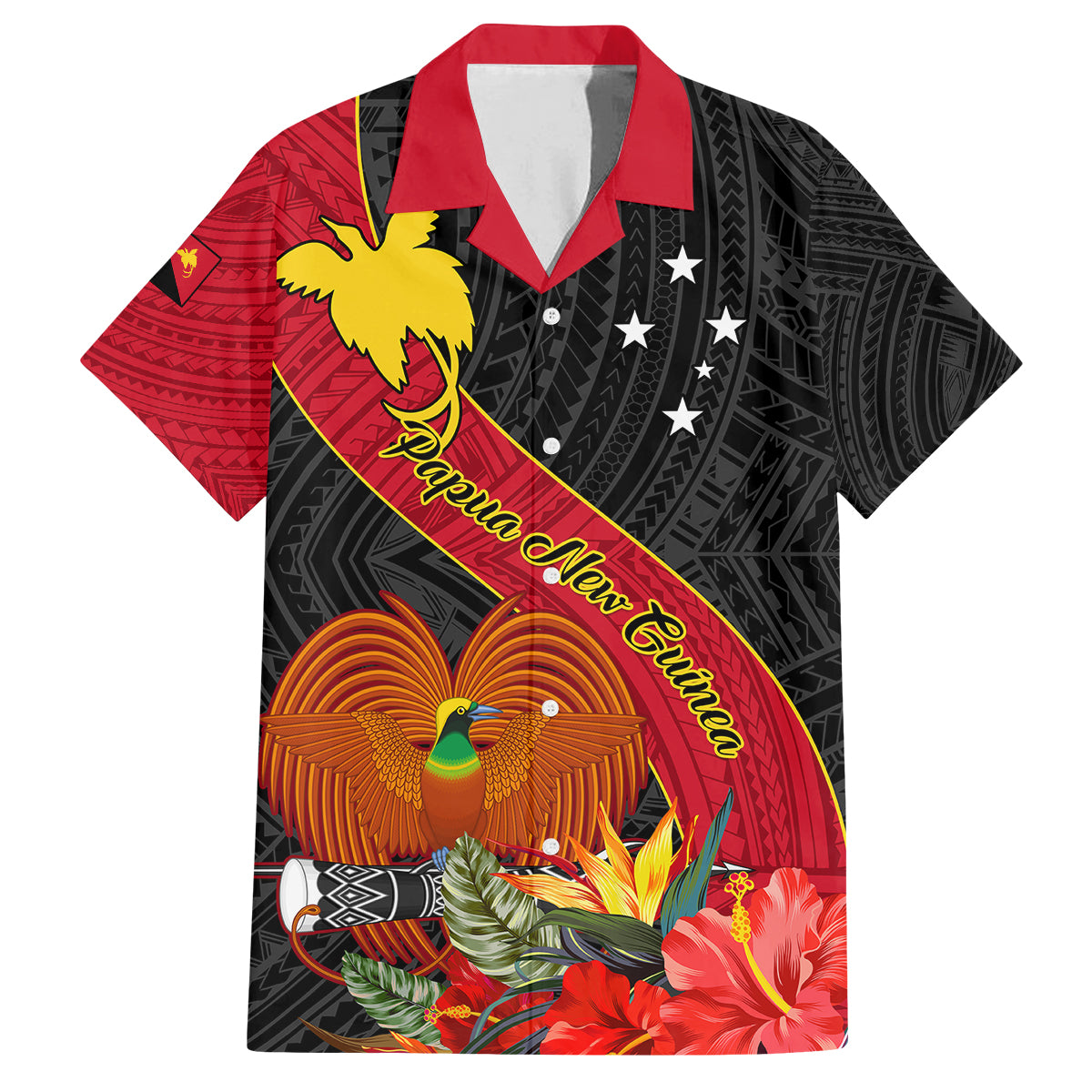 Personalised Papua New Guinea Family Matching Summer Maxi Dress and Hawaiian Shirt Bird Of Paradise With Tropical Flower LT01 Dad's Shirt - Short Sleeve Black - Polynesian Pride