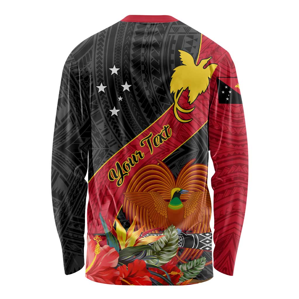 Personalised Papua New Guinea Long Sleeve Shirt Bird Of Paradise With Tropical Flower LT01 - Polynesian Pride