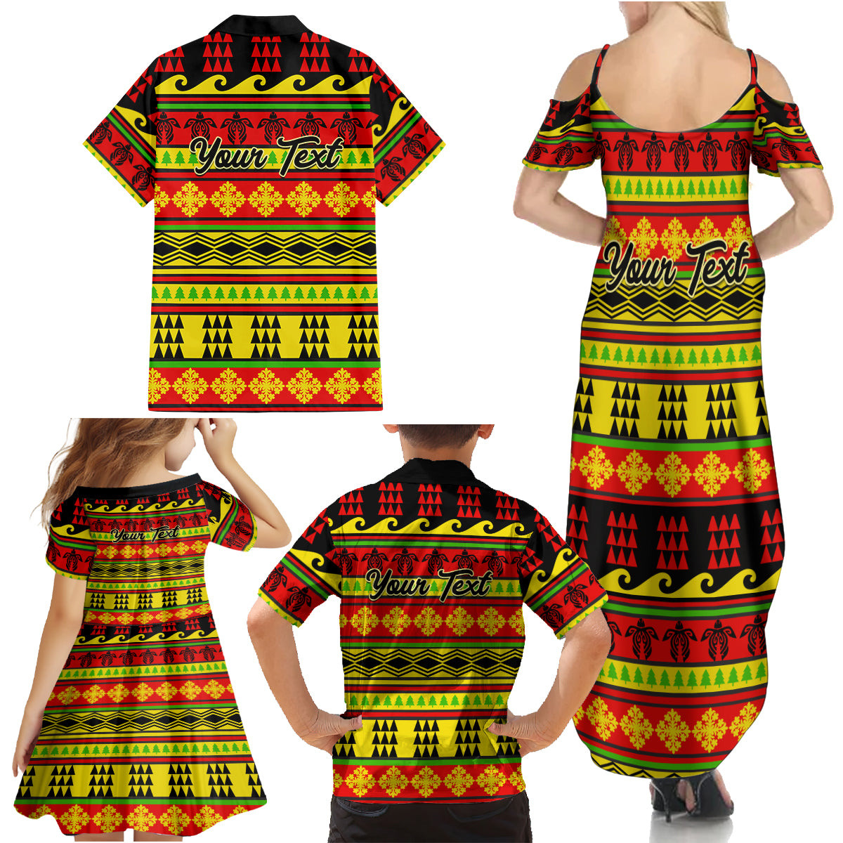 Custom Hawaii Christmas Family Matching Summer Maxi Dress and Hawaiian Shirt Hawaiian Quilt Pattern Reggae Version LT01 - Polynesian Pride
