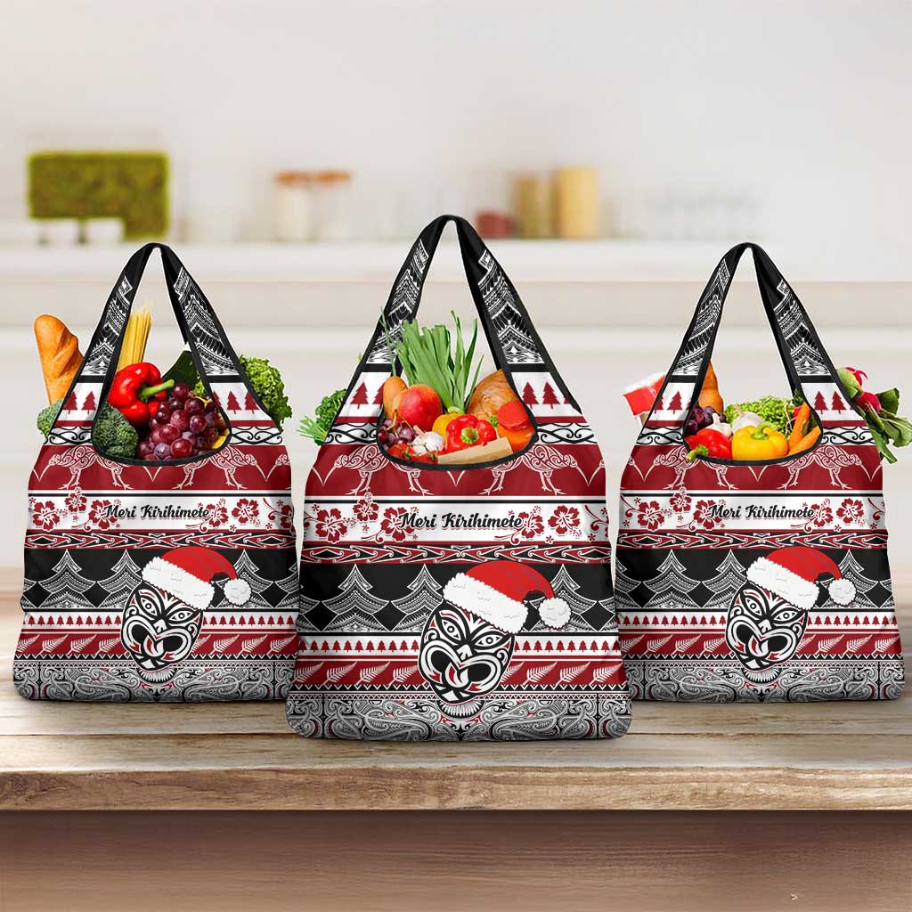 Custom New Zealand Christmas Grocery Bag Maori Meri Kirihimete Moko LT01 3-pack One Size Red - Polynesian Pride