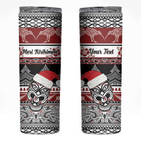 Custom New Zealand Christmas Skinny Tumbler Maori Meri Kirihimete Moko LT01 Red - Polynesian Pride