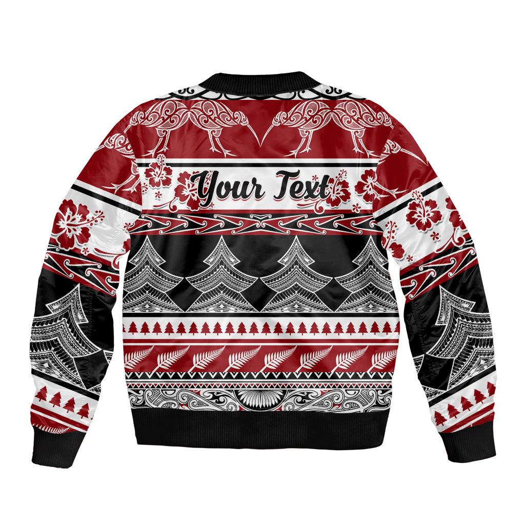 Custom New Zealand Christmas Sleeve Zip Bomber Jacket Maori Meri Kirihimete Moko LT01 - Polynesian Pride