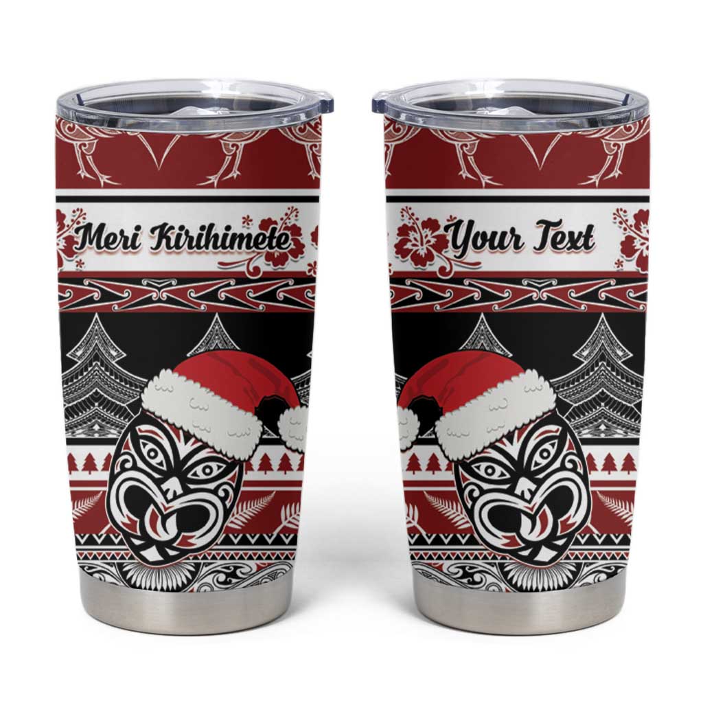 Custom New Zealand Christmas Tumbler Cup Maori Meri Kirihimete Moko LT01 Red - Polynesian Pride