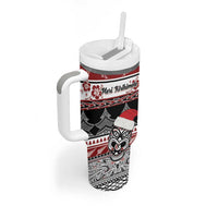 Custom New Zealand Christmas Tumbler With Handle Maori Meri Kirihimete Moko LT01 - Polynesian Pride