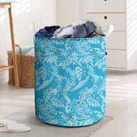 Tahiti Ninamu Tiare Floral Laundry Basket Monstera Palm Tropical Leaves LT01 Blue - Polynesian Pride