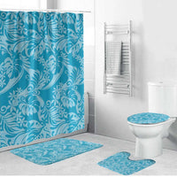 Tahiti Ninamu Tiare Floral Bathroom Set Monstera Palm Tropical Leaves LT01 Bathroom Set (4 pcs) Blue - Polynesian Pride