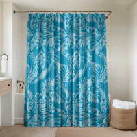 Tahiti Ninamu Tiare Floral Bathroom Set Monstera Palm Tropical Leaves LT01 Shower Curtain Only Blue - Polynesian Pride