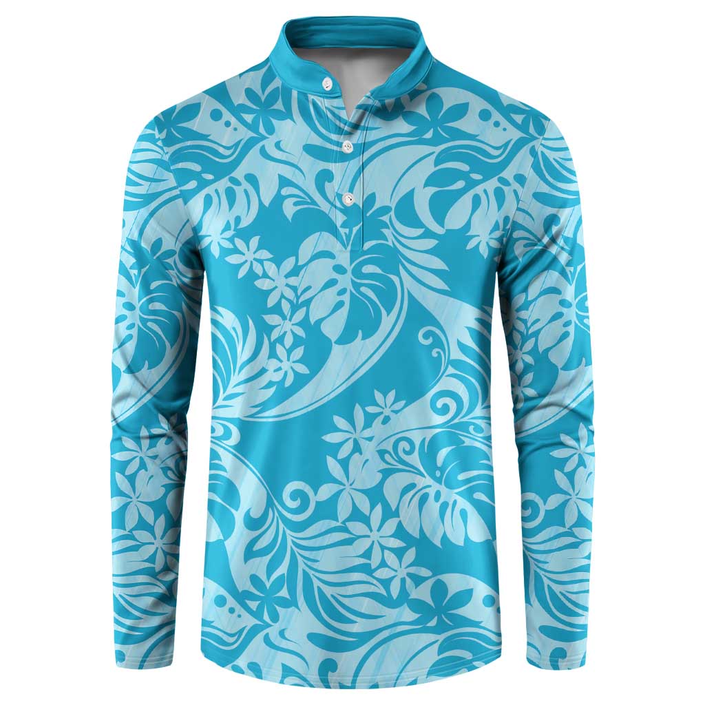 Tahiti Ninamu Tiare Floral Button Sweatshirt Monstera Palm Tropical Leaves - Polynesian Pride