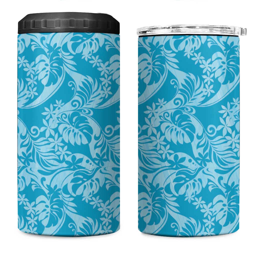 Tahiti Ninamu Tiare Floral 4 in 1 Can Cooler Tumbler Monstera Palm Tropical Leaves LT01 One Size: 16 oz Blue - Polynesian Pride