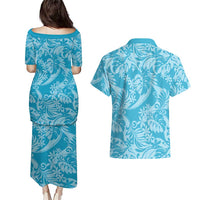 Tahiti Ninamu Tiare Floral Couples Matching Puletasi and Hawaiian Shirt Monstera Palm Tropical Leaves LT01 - Polynesian Pride