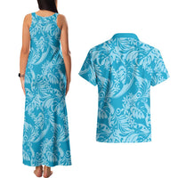 Tahiti Ninamu Tiare Floral Couples Matching Tank Maxi Dress and Hawaiian Shirt Monstera Palm Tropical Leaves LT01 - Polynesian Pride
