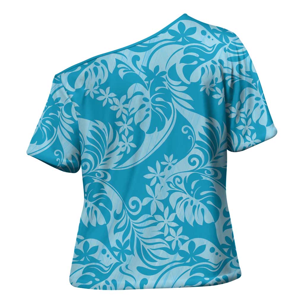 Tahiti Ninamu Tiare Floral Cross Shoulder Shirt Monstera Palm Tropical Leaves LT01 - Polynesian Pride