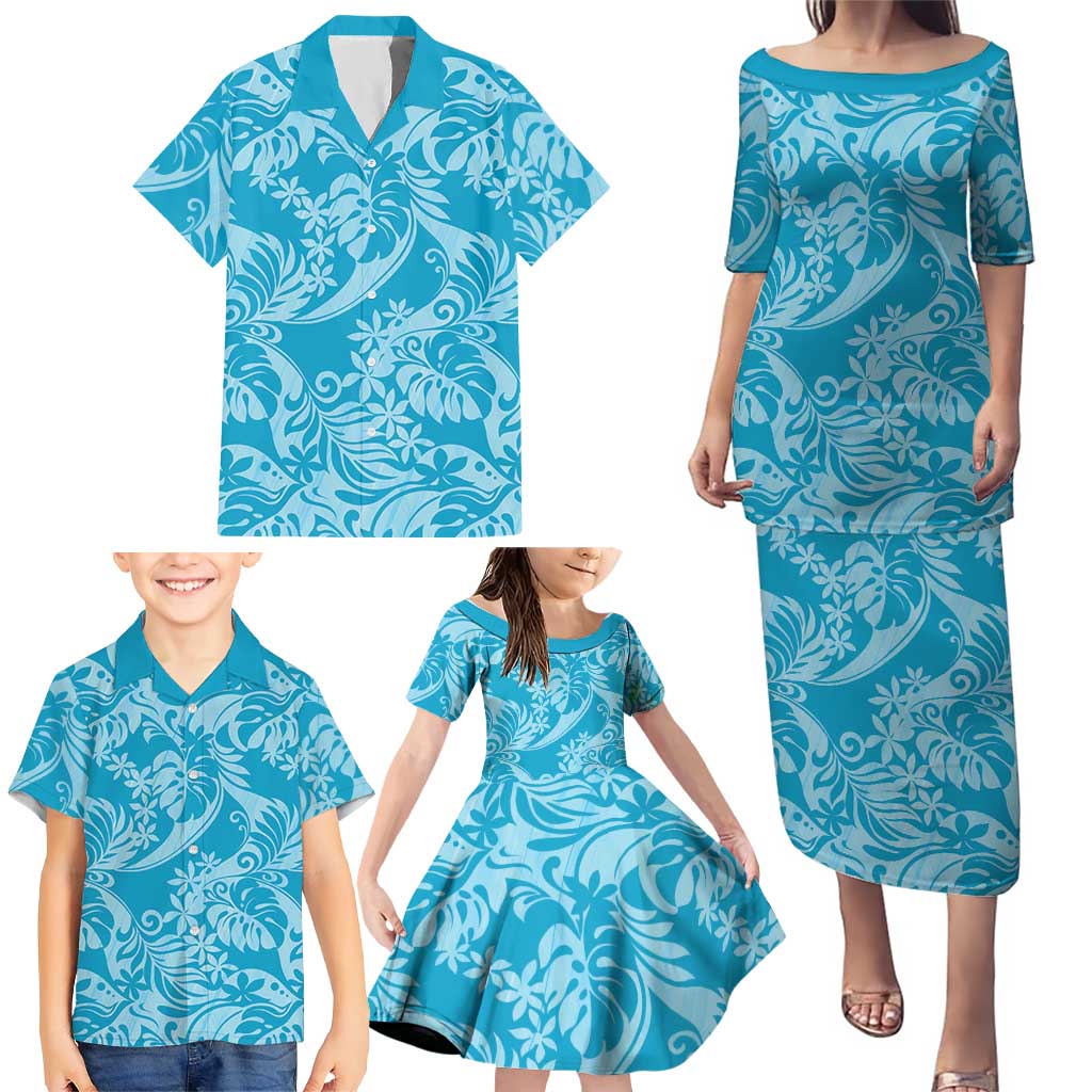 Tahiti Ninamu Tiare Floral Family Matching Puletasi and Hawaiian Shirt Monstera Palm Tropical Leaves LT01 - Polynesian Pride