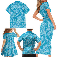 Tahiti Ninamu Tiare Floral Family Matching Short Sleeve Bodycon Dress and Hawaiian Shirt Monstera Palm Tropical Leaves LT01 - Polynesian Pride