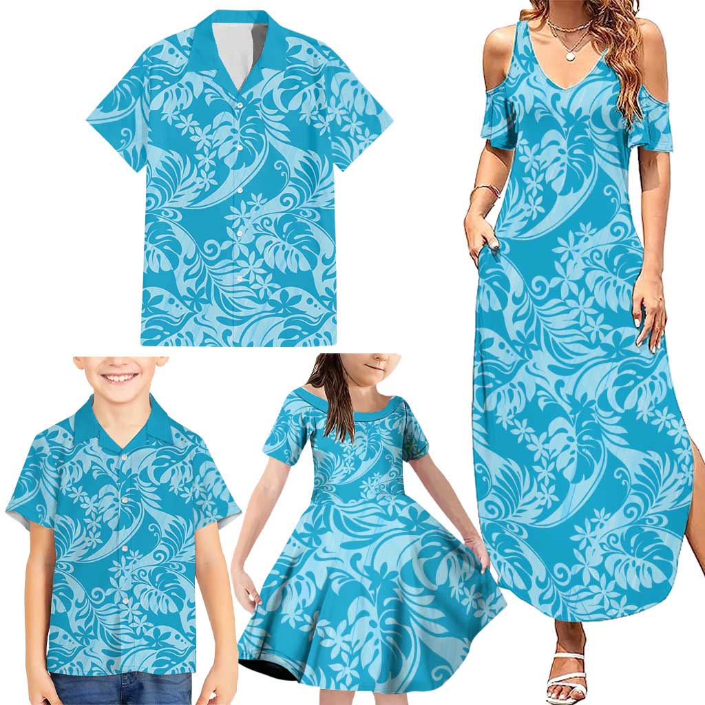 Tahiti Ninamu Tiare Floral Family Matching Summer Maxi Dress and Hawaiian Shirt Monstera Palm Tropical Leaves LT01 - Polynesian Pride