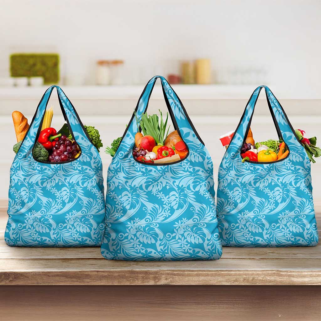 Tahiti Ninamu Tiare Floral Grocery Bag Monstera Palm Tropical Leaves - Polynesian Pride