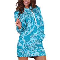 Tahiti Ninamu Tiare Floral Hoodie Dress Monstera Palm Tropical Leaves LT01 Blue - Polynesian Pride