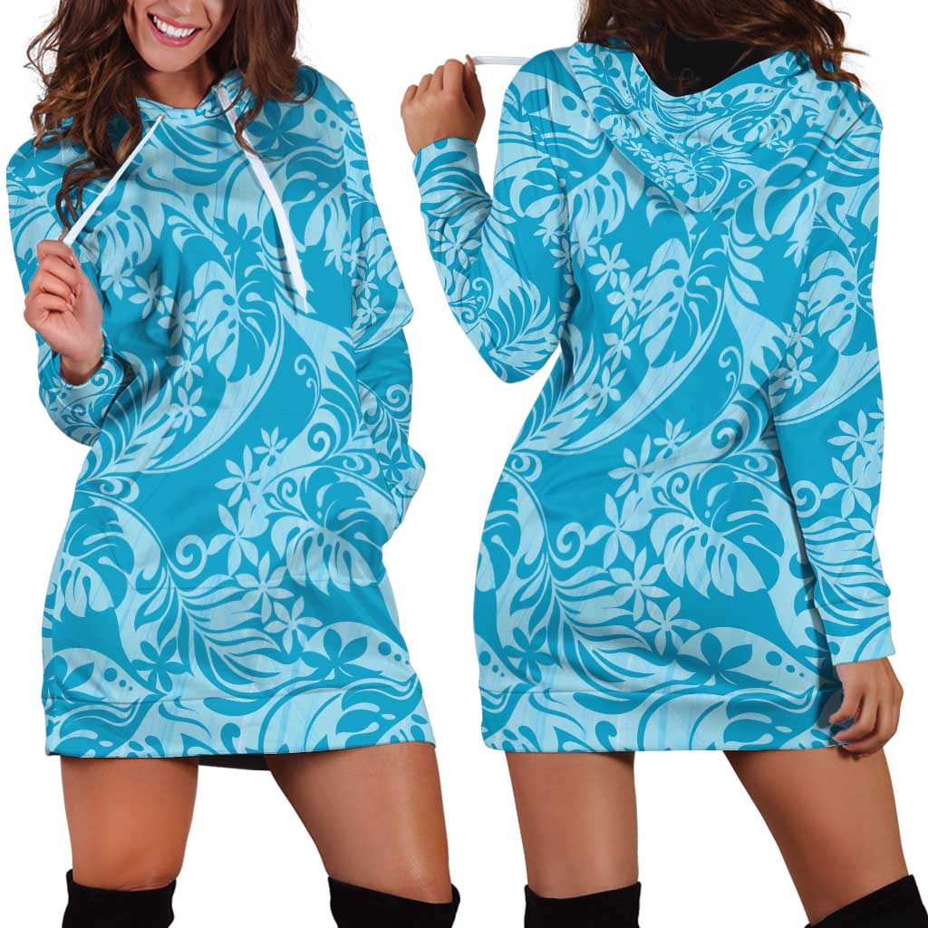 Tahiti Ninamu Tiare Floral Hoodie Dress Monstera Palm Tropical Leaves LT01 - Polynesian Pride