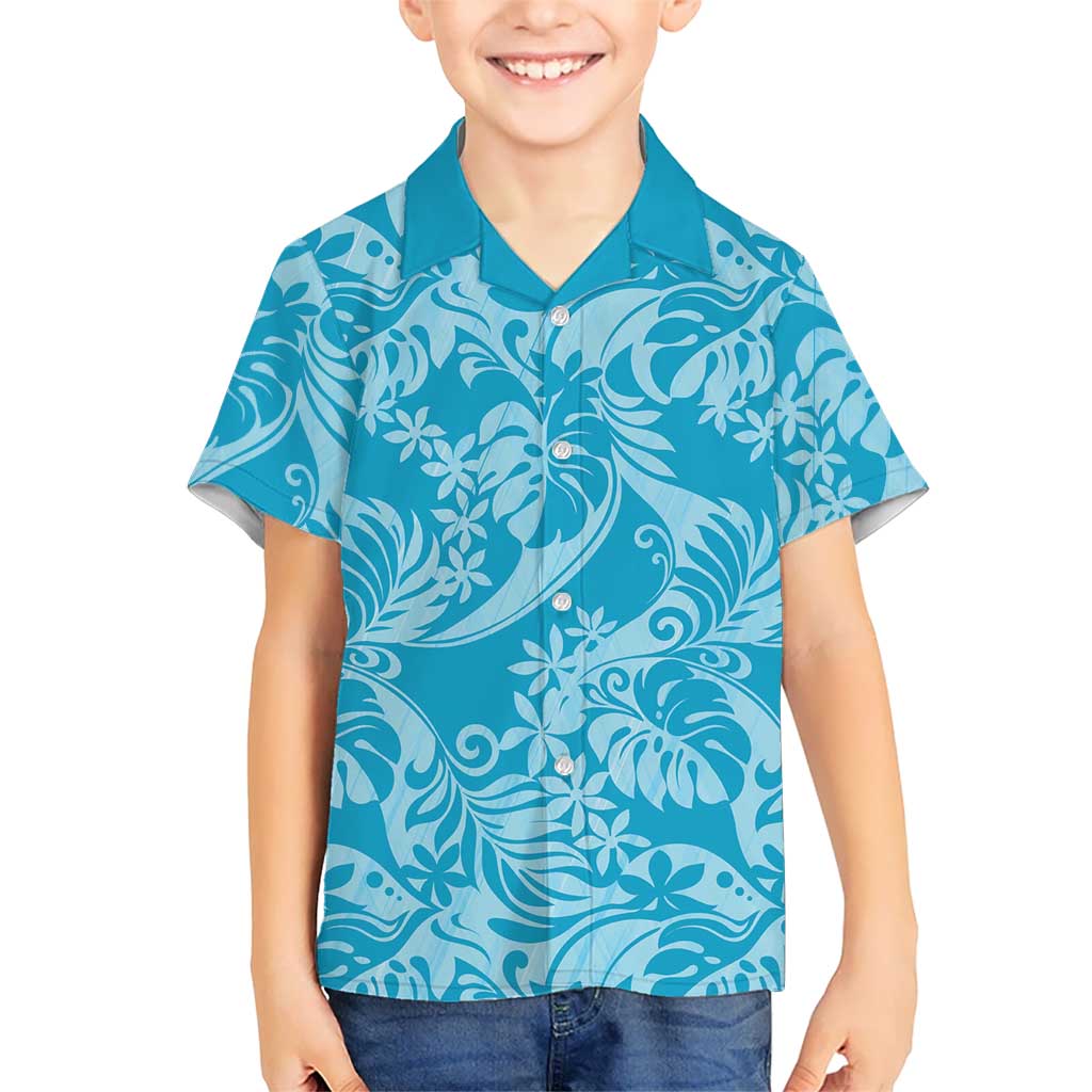Tahiti Ninamu Tiare Floral Kid Hawaiian Shirt Monstera Palm Tropical Leaves - Polynesian Pride